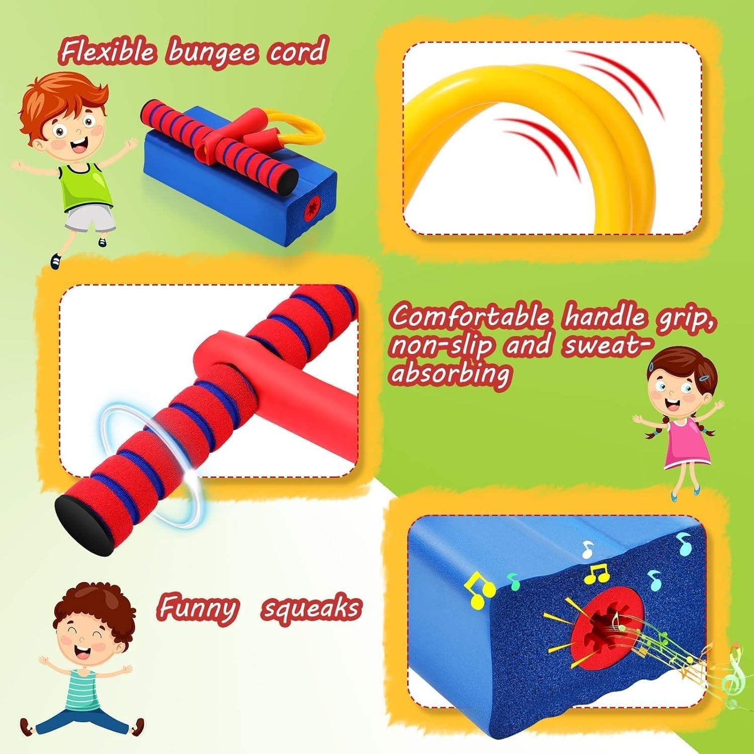 CRIYALE Pogo Stick Toys for Boys Girls, Indoor & Outdoor Bouncing Jumper for Toddlers Age 3 and Up Garden Toys, Safe & Durable Foam Bungee Jumping Stick Makes Squeaky Sounds Improves Balance (Blue) 3