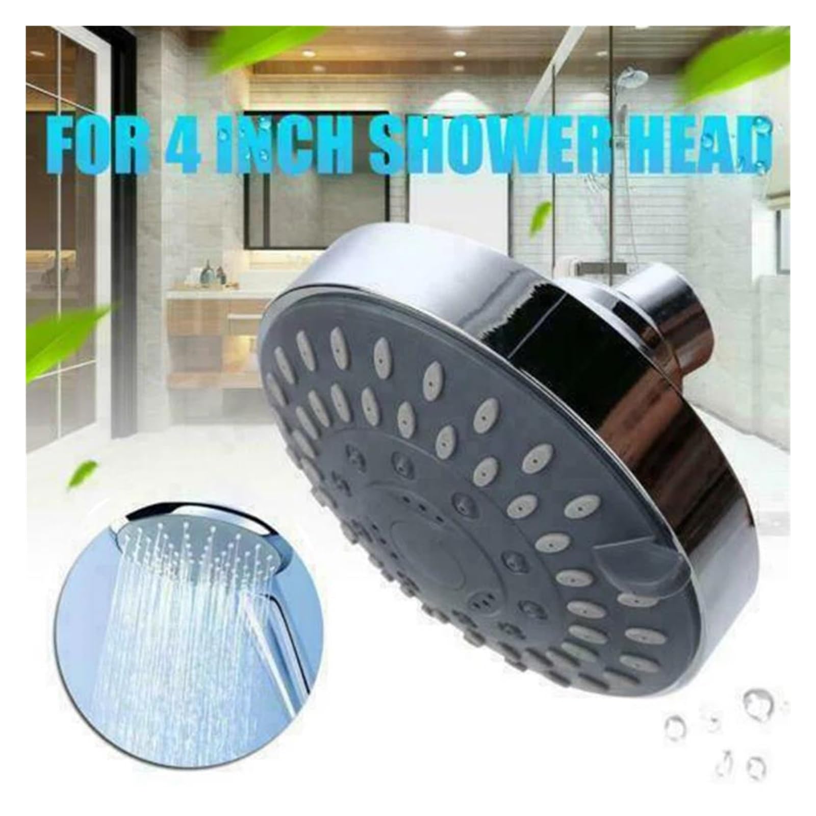 Rociador de ducha de alta presión de 4 pulgadas con 5 configuraciones de lluvia ajustable para baño de pared