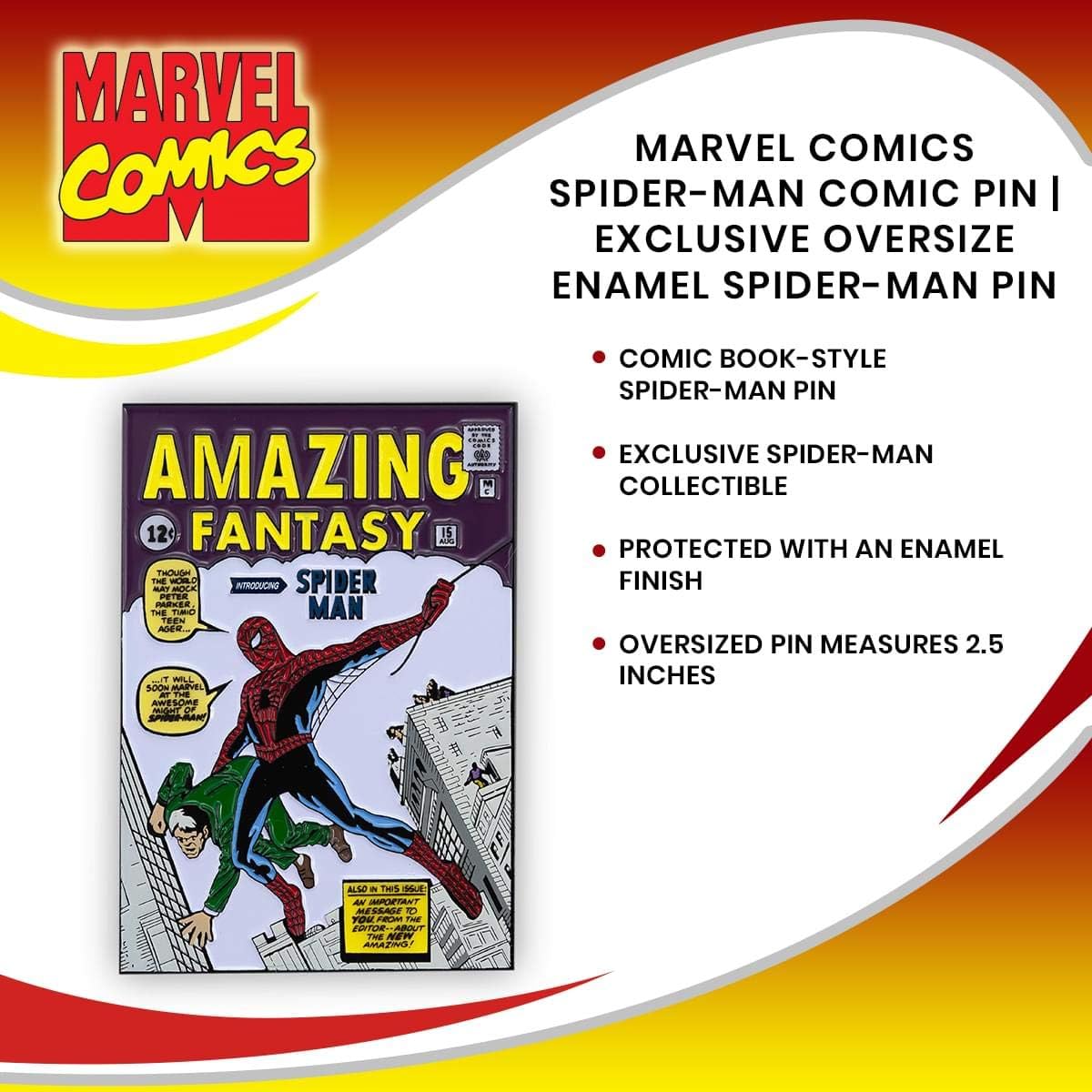 SalesOne International, LLC Spider-Man Marvel Comics Pin - Original Amazing Fantasy Appearance - Exclusive Oversize Enamel Pin