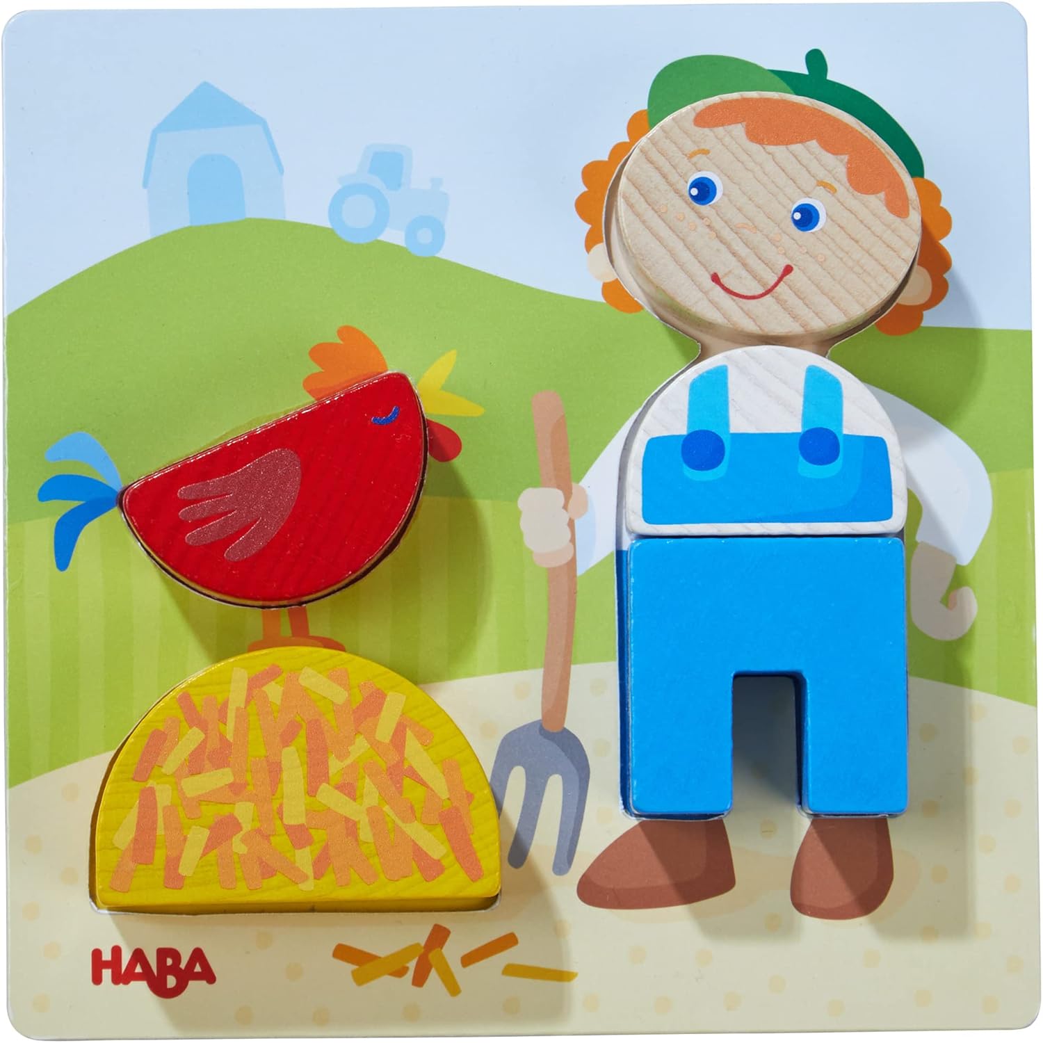 HABA Wooden Stacking Blocks Puzzle On the Farm, Montessori Toys for Toddlers 18 Months + and STEM Learning Toys for Kids, Fine Motor & Color Matching Activity, Made in Germany