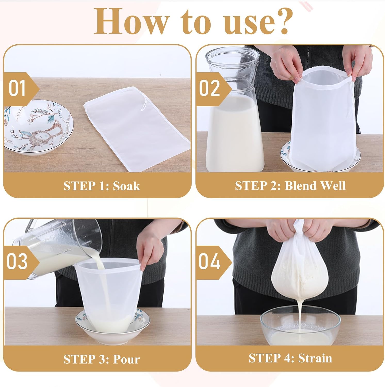 6 PCS Nut Bag Strainer Reusable 8 X 6 Inch Cheesecloth Bags for Straining Juice Strainer After Juicing 200 Fine Mesh Yogurt-Strainer for Straining Fruit Juice Coffee Cheese Tofu Cold Brew Filter