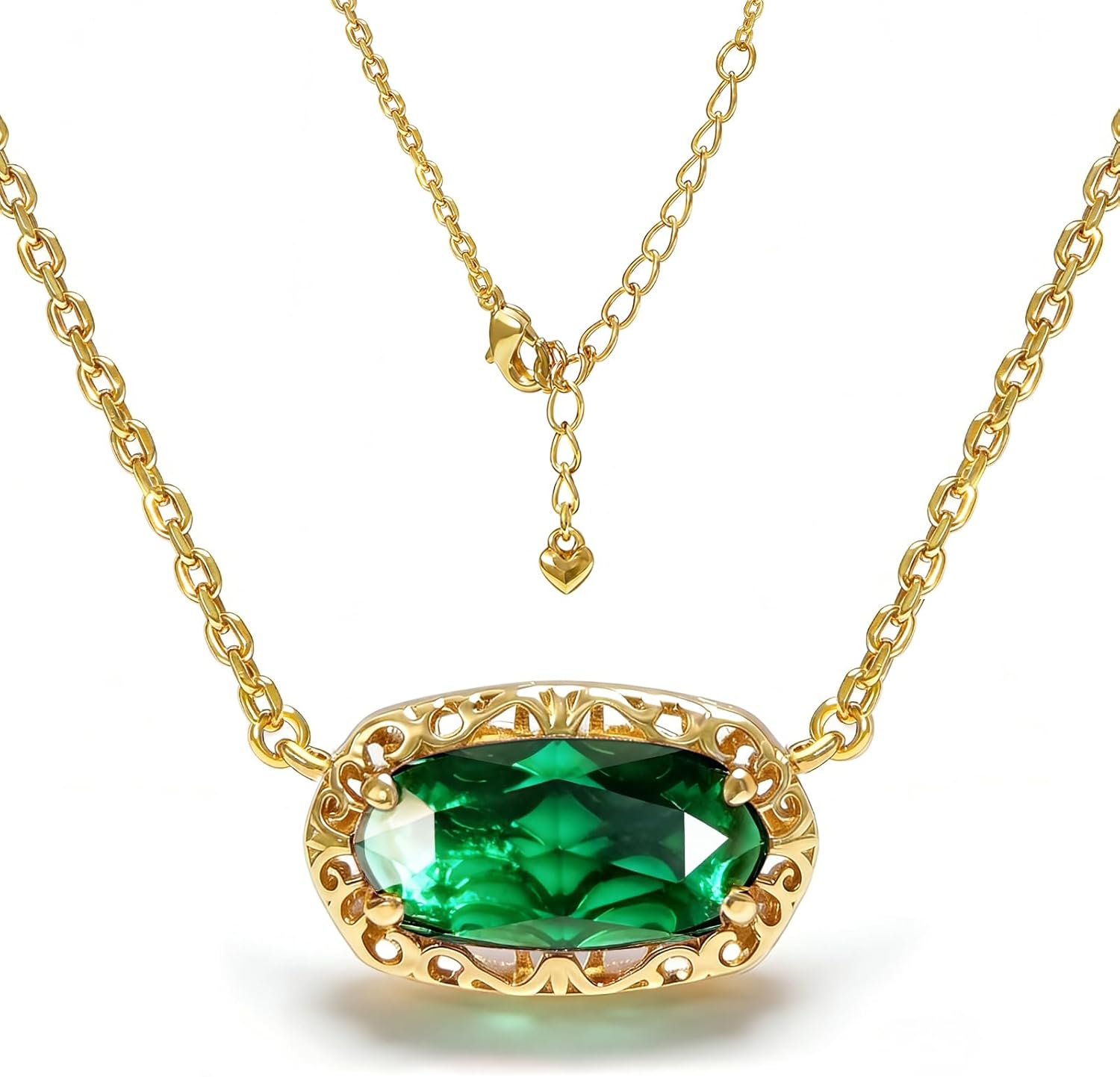 Birthstone Necklace for Women, Oval Cut Emerald/Rose Quartz/Garnet Paperclip Stackable Necklaces, 18K Gold Plated Dainty Red Cubic Zirconia Pendant Necklace，Non Tarnish, Birthday Mothers Day Gifts for Wife