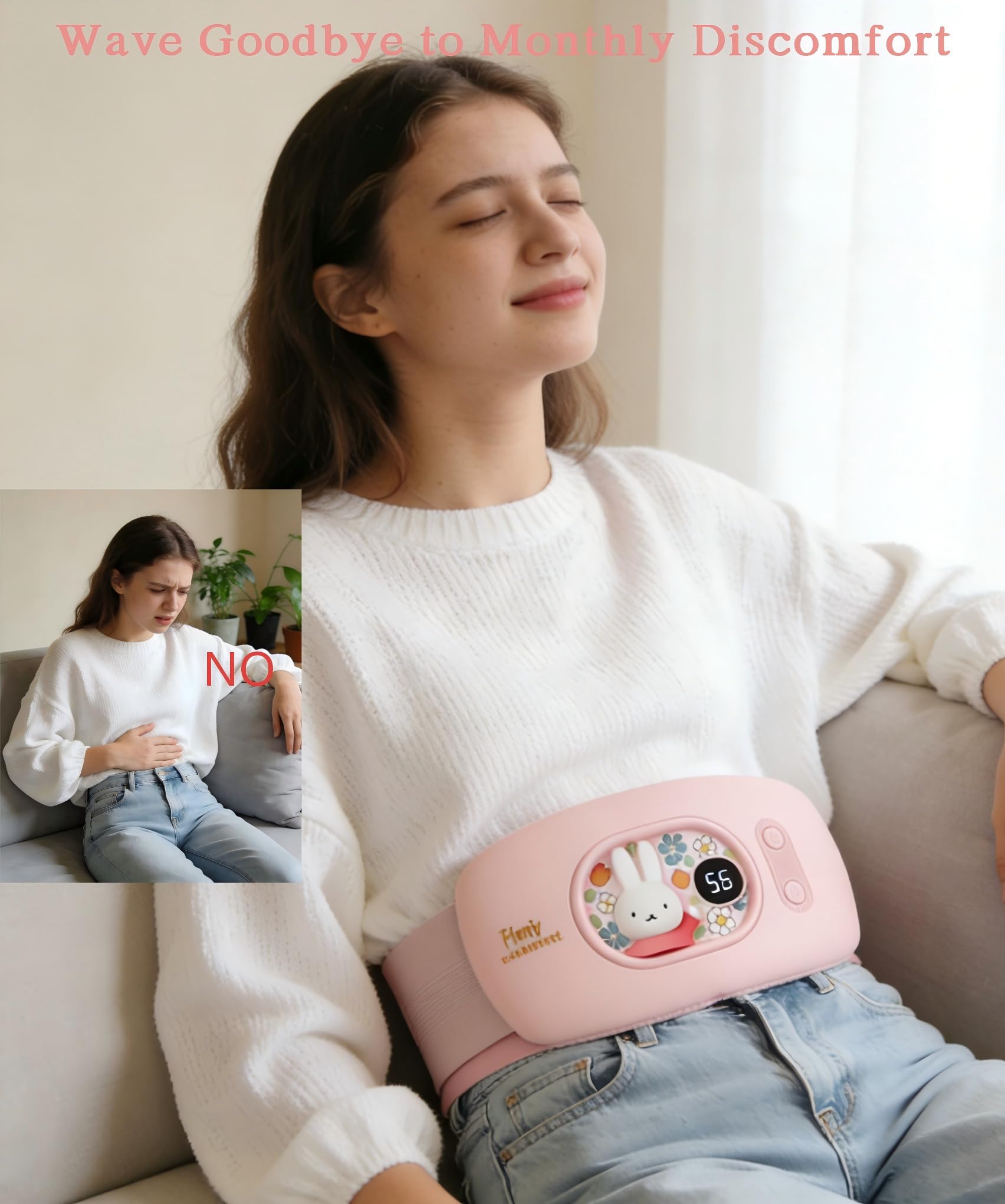 Mipow &Miffy, cuscinetto riscaldante portatile senza fili per crampi mestruali, dispositivo elettrico per cintura in vita, cuscino riscaldante per donne e ragazze (rosa), festa della mamma
