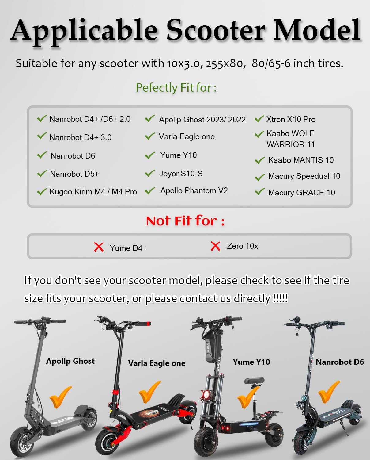 255x80 80/65-6 Off-road Rubber Outer Tire Replacement for Gotrax Atlas/Kugookirin G2 Max/Nanrobot D4+ D5+ D6+ N6/Ninebot P100S P65/Joyor S5 Electric Scooter, 10x3-6 inch Thickened Tyre