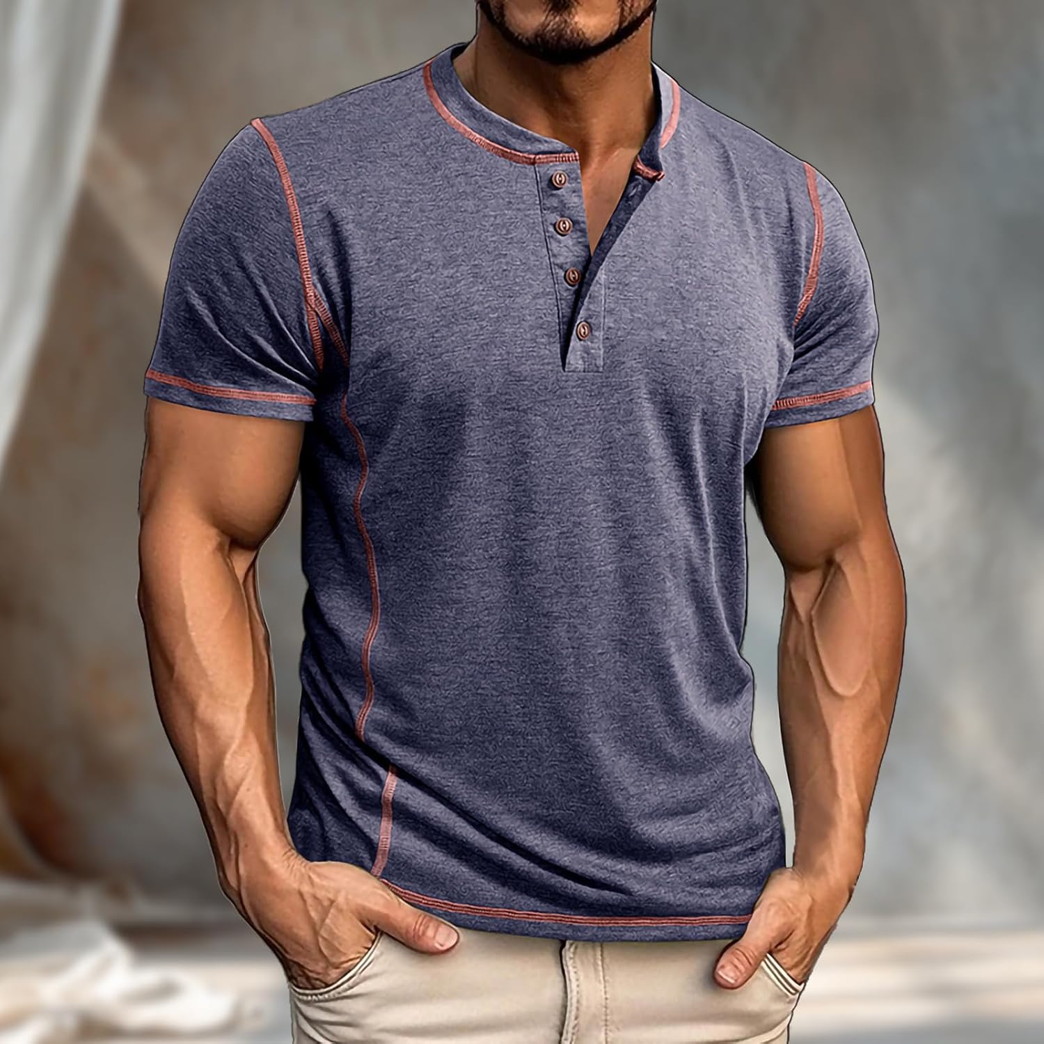 MARSVOVO Trendy Henley T Shirts for Men Short Sleeve Cool Shirts Summer Casual Business Basic Tops - Image 2