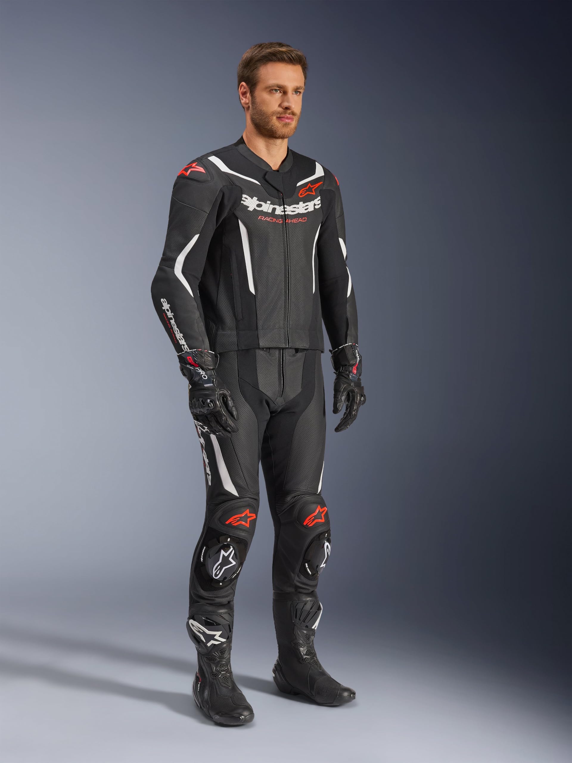 Alpinestars GP Force V2 2-Teiler Motorrad Lederkombi, schwarz/weiß/rot, 58 | Belüftet