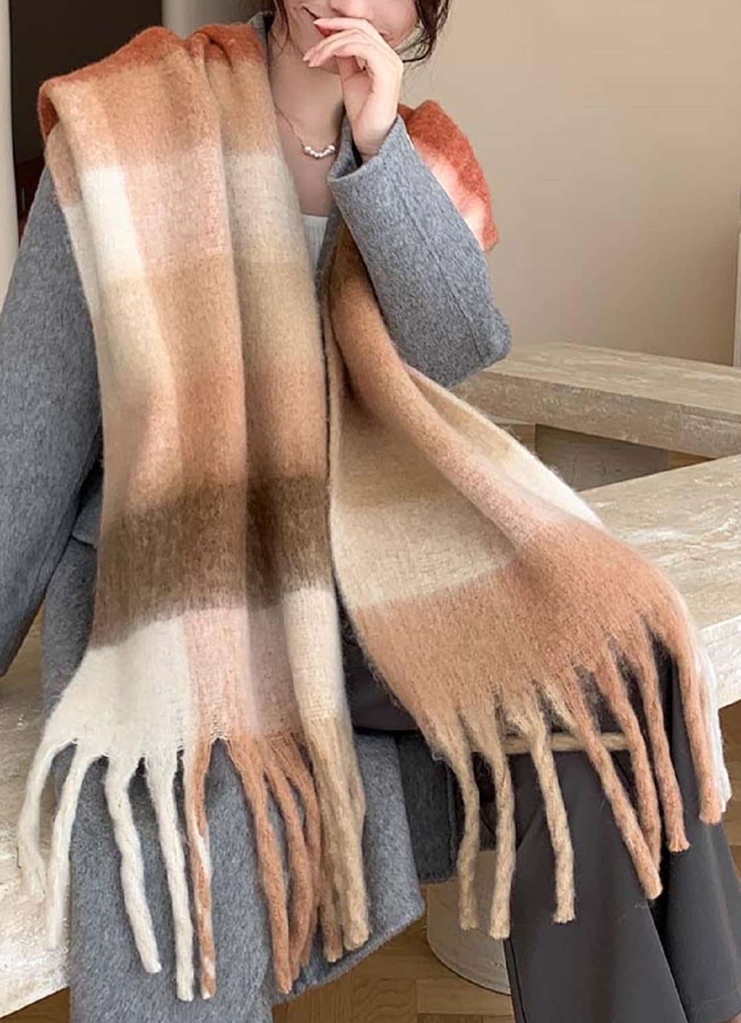 Wander Agio Winter Women Warm Scarf Long Shawl Large Scarves Cold Weather Thick Blanket Scarfs Colorful Plaid - Image 6