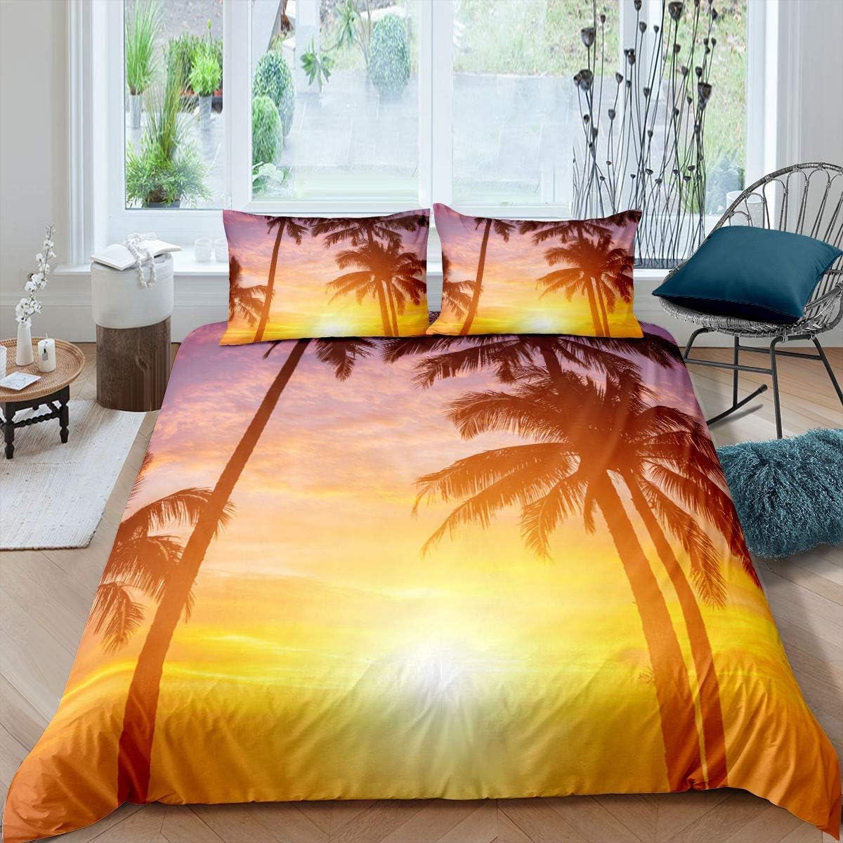 Housse de couette 220x240 palmier avec fermeture éclair pour un lit facile à border