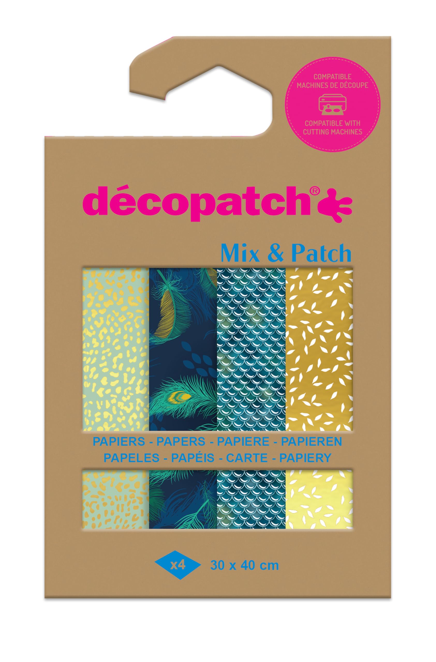 Décopatch DP041C - A Pouch of 4 Décopatch Sheets - Dimensions : 30x40 cm - Printed Paper, Golden Peacock - Mix & Patch - from 5 Years, DIY, Design, Renovation