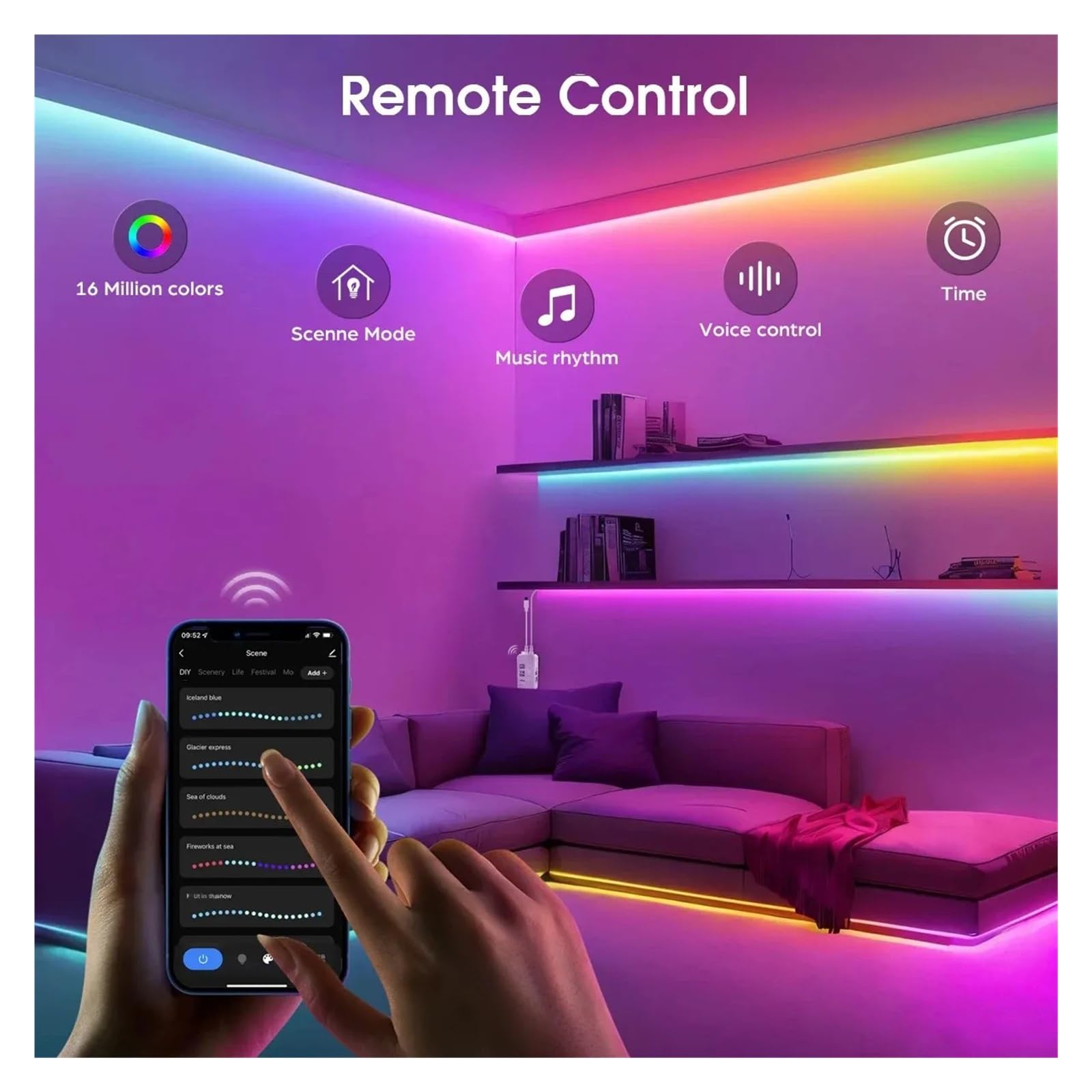 RGB-COB-LED-Streifen-Segmentsteuerung Dreamcolor Lichtmusik Sprachsteuerung funktioniert mit Smart Voice Assistant(EU Adapter Set,2M LED)