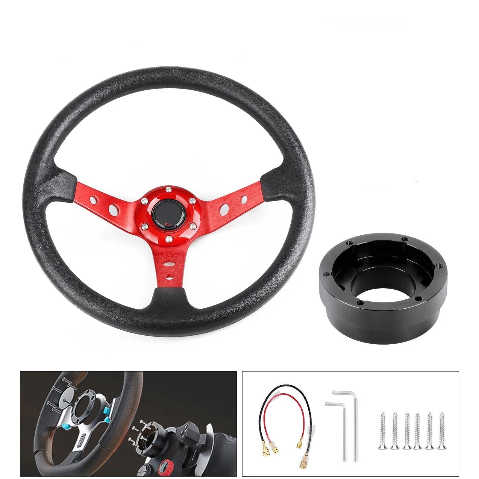 Volant voiture Pour Logitech G29 G920 G923 350 Mm 14 Pouces Auto Sport Drifting Volants Avec Plaque D'adaptation 70 Mm PCD(Noir avec du noir)