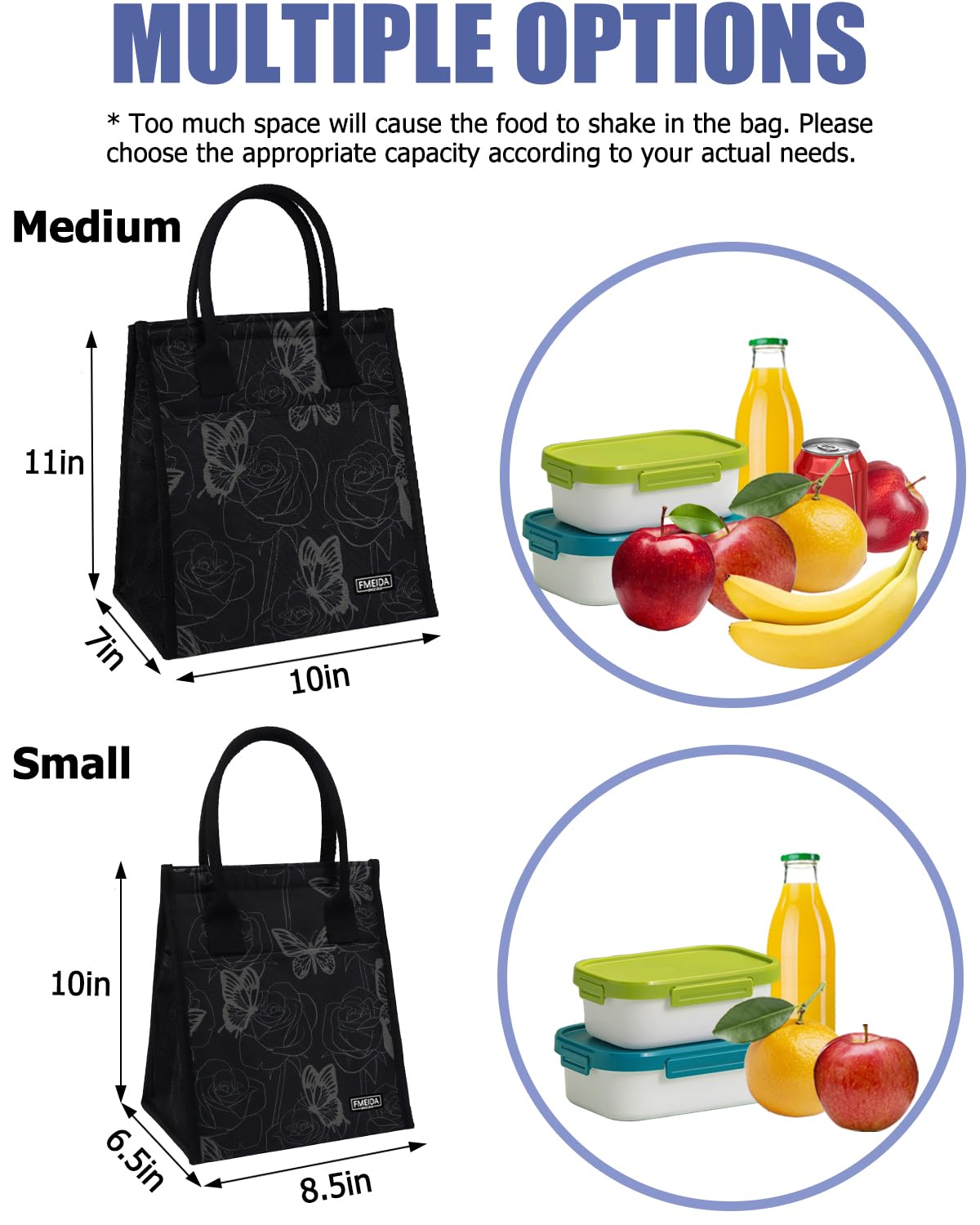 Lonchera aislada para mujer, bolsas de almuerzo grandes de 9 litros con múltiples bolsillos, bolsa térmica reutilizable para el trabajo, oficina, picnic, viajes, cierre de velcro, mariposa 3