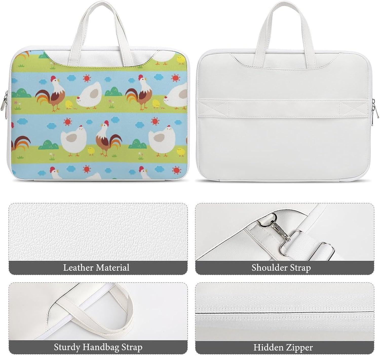 Funny Chicken Laptop Sleeve Case Computer Briefcase Carrying Bag with Handle White-Style-7 37x28cm image 4