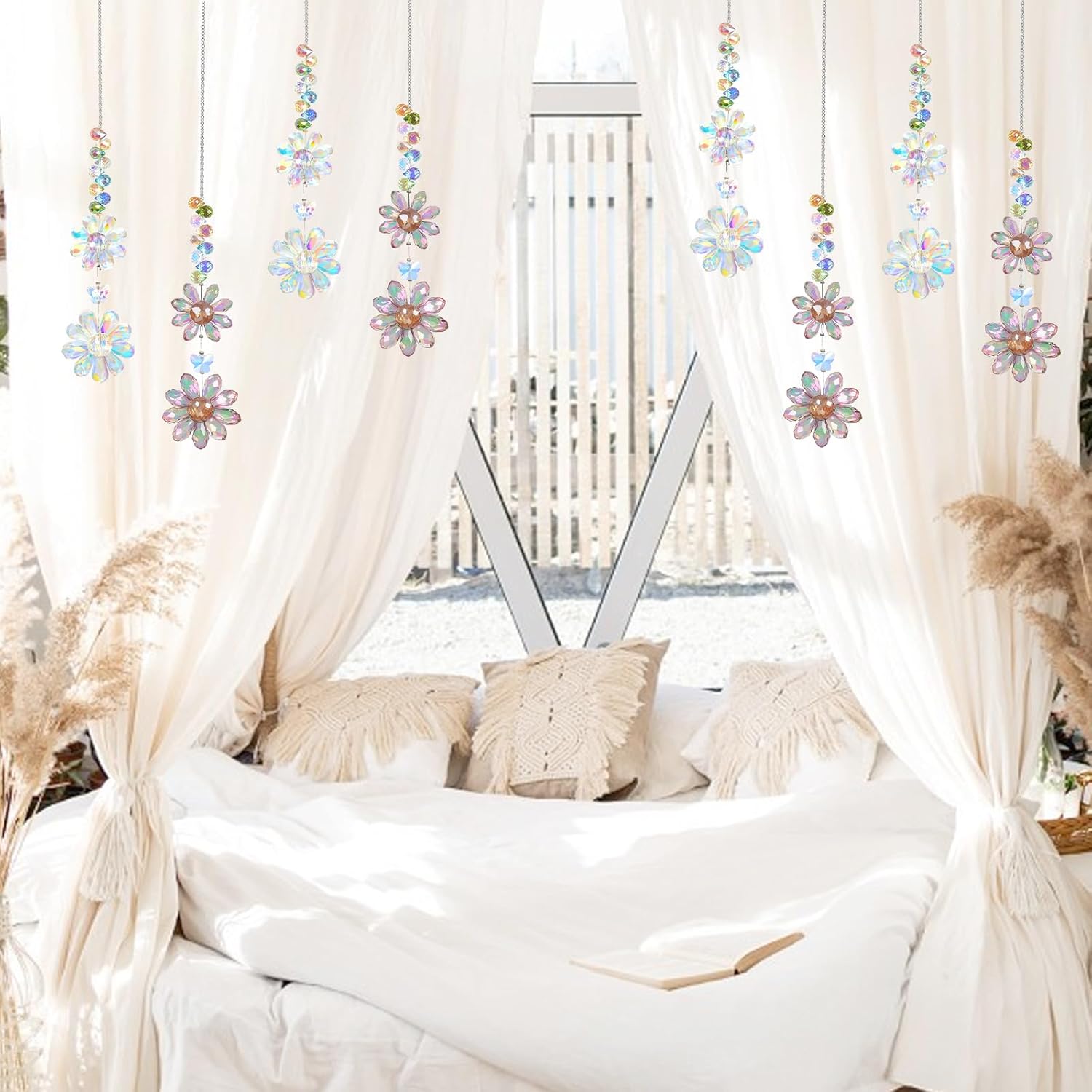 2PCS Crystal Sunflower Suncatcher Window Hanging Ornament Suncatcher Crystals Rainbow Maker Colored Flower Prisms Glass Pendants for Garden Outdoor Indoor Home Patio Car Decor - Image 2