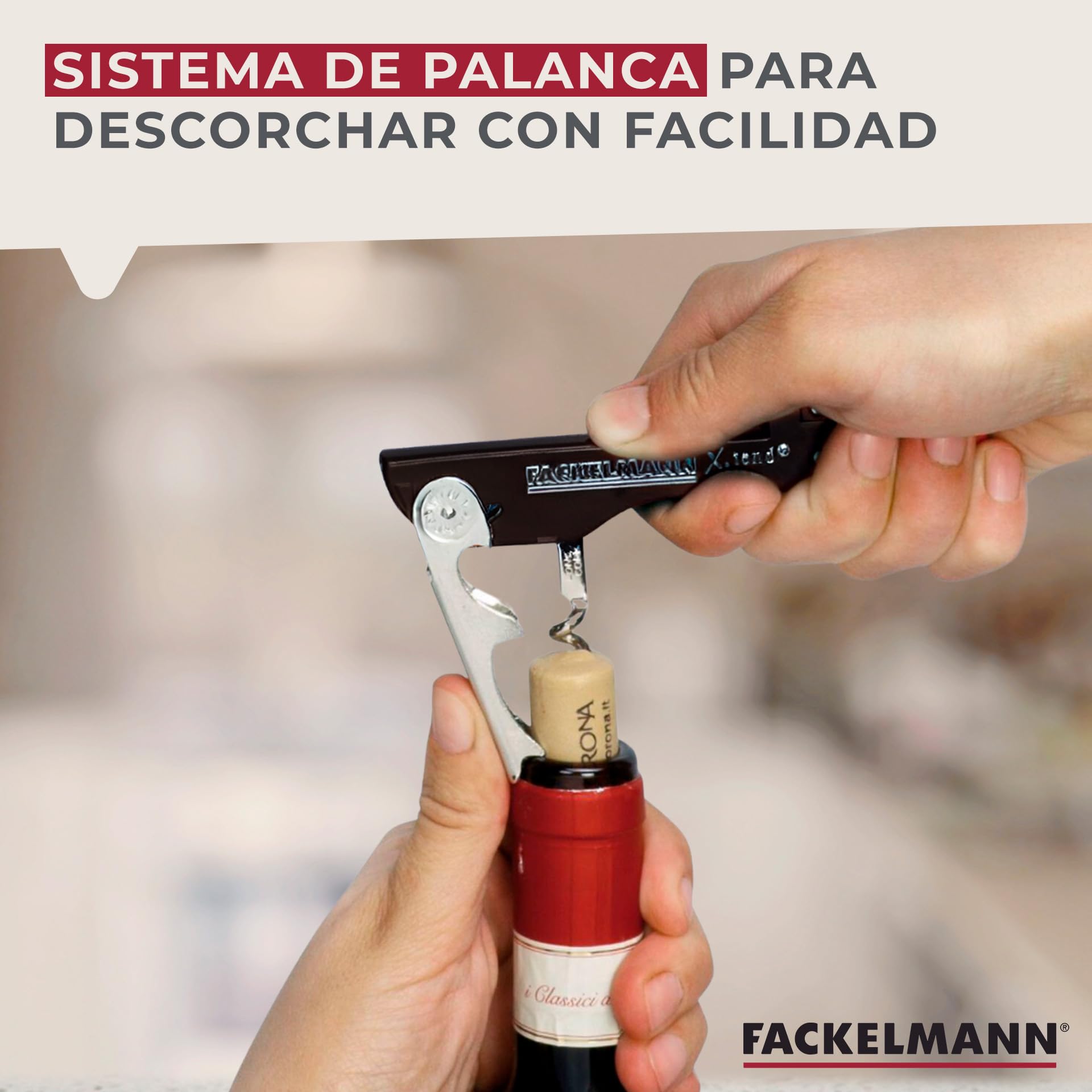 Fackelmann Sacacorchos de Camarero con Corta Cápsulas, Acero Inoxidable, Negro, 13x3,6 cm