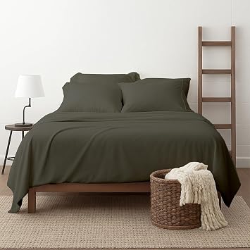 Shreem Linen 6 Piece Full Sheet Set - 100% Egyptian Cotton Sheets, Hotel Luxury Bedding, 18 Deep Pocket, Cooling Soft Breathable Bed Sheets with 4 Pillowcases, Dark Grey Solid