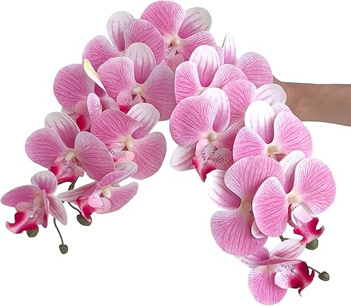 Miniatura 3 de FagusHome Phalaenopsis - Flores artificiales de 32 pulgadas, 6 piezas de orquídeas artificiales con tallo para decoración del hogar (rosa)
