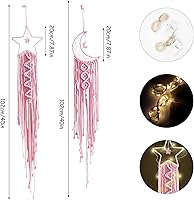 Vista 2 de Decoración de atrapasueños de luna y estrella, 2 piezas boho para el hogar, luna y estrella, macramé para colgar en la pared, decoración bohemia