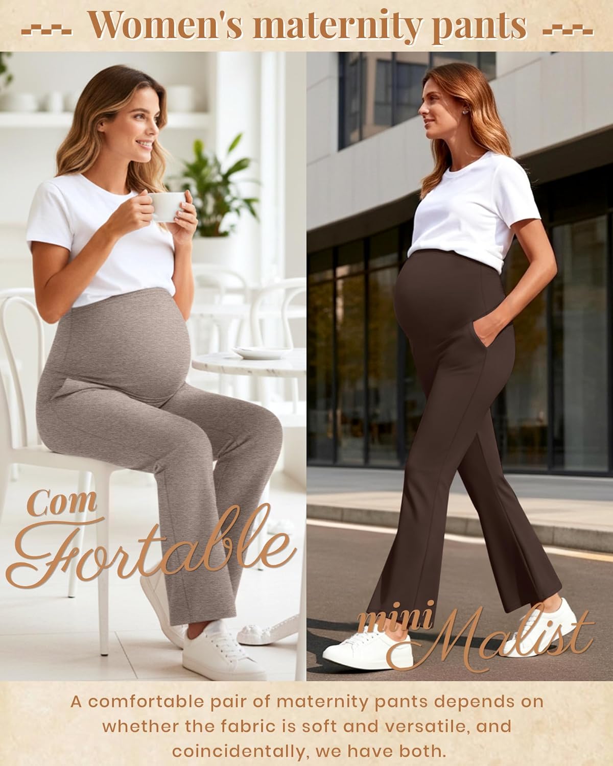 3 Pack Women's Maternity Pants Over The Belly Stretchy Pregnancy Sweatpants Bootcut Pregnancy Trousers with Pocket - Image 4