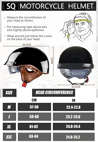 Miniatura 6 de Medio casco de motocicleta con parasol interior retráctil, hebilla de liberación rápida, aprobado por DOT, cascos de ciclismo de media cara para