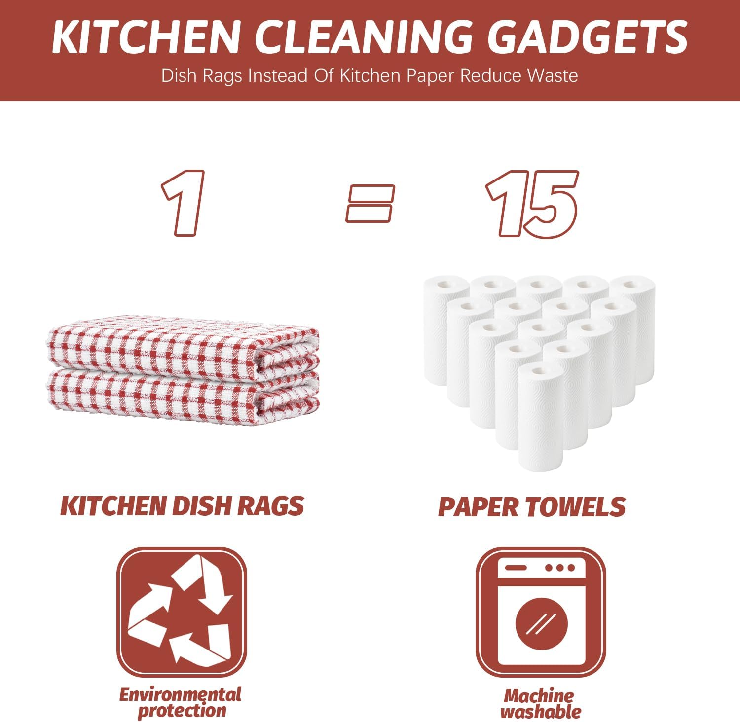 Nialnant 食器用布8枚パック、スーパーソフトキッチンタオル 吸収性キッチンディッシュクロス、テリークリーニングクロス-25