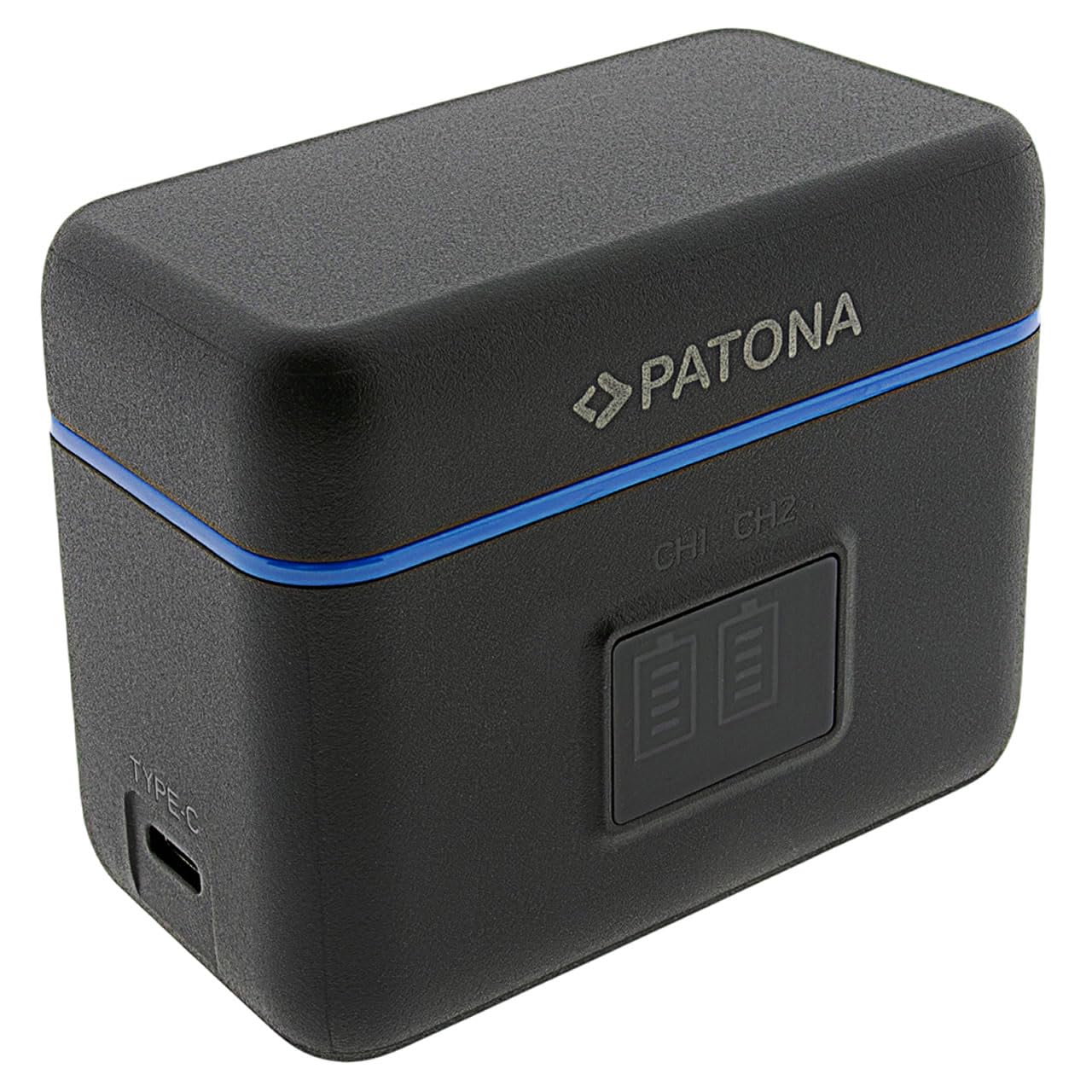 PATONA Caricabatterie doppio per Insta360 X5 batteria CINSBAHA – USB-C Scatola portaoggetti per 2 batterie e microSD, ingresso 5V 3A, cavo USB-C compatibile con action cam, compatto e leggero