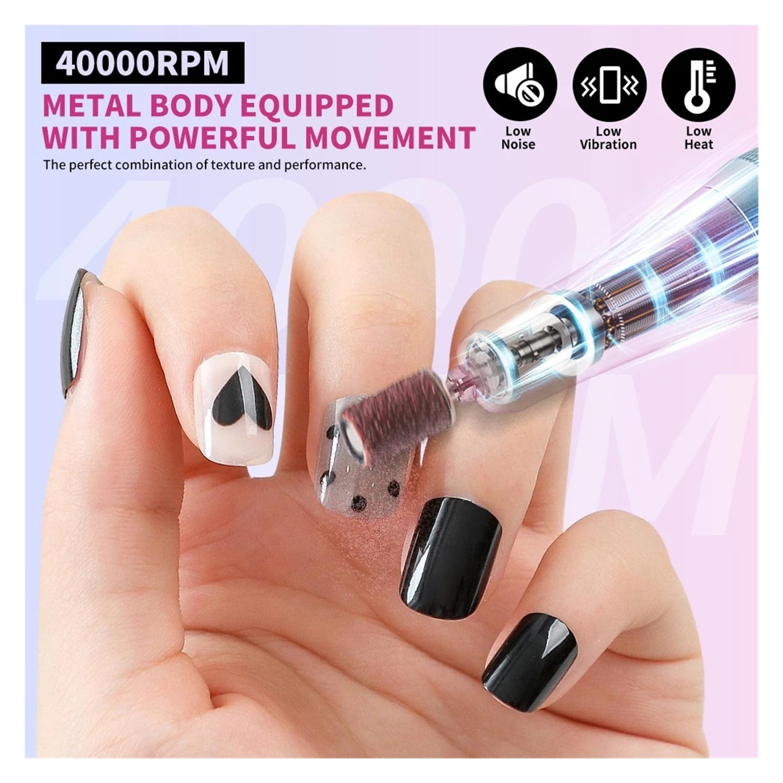 Ponceuse à ongles, Ponceuse à ongles électrique portable professionnelle 40000 tr/min, rechargeable, silencieuse(Colour)