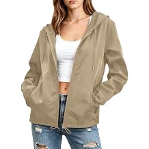 Womens Lightweight Jackets Waterproof Hooded Raincoats Trendy Outdoor Hiking Jacket with Pockets Zip Up Travel Coat