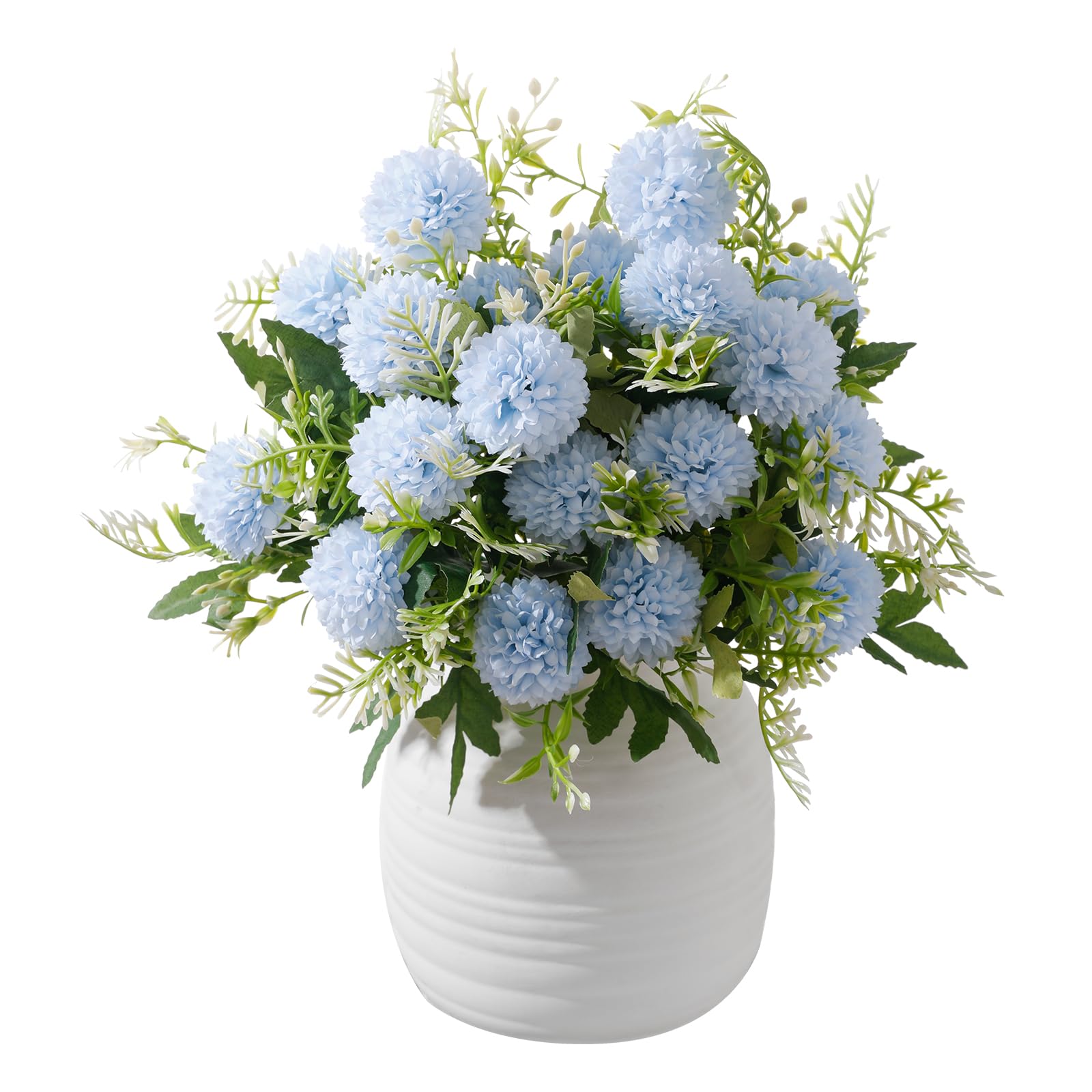 dallisten 4 Bundles Artificial Chrysanthemum Flowers Bouquet, Blue Silk Hydrangea Faux Ball Flowers for Wedding Party Table Centerpieces Floral Arrangement Home Decor
