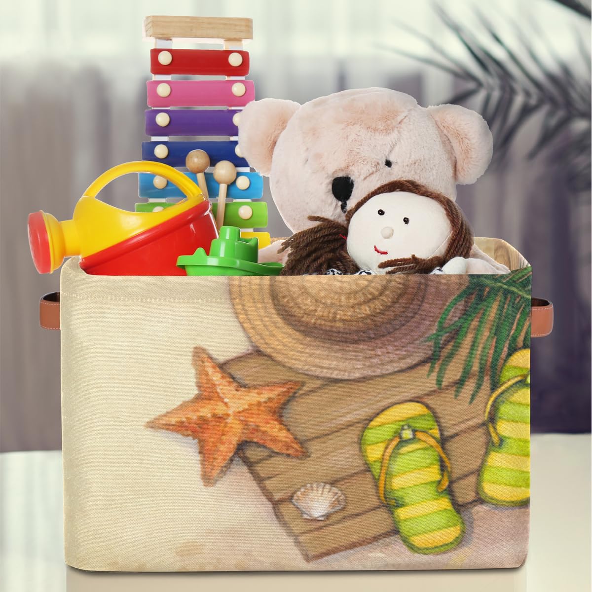 Lot de 2 grands paniers de rangement pliables en paille, pour la plage, l'été, les coquillages, les étoiles de mer, les jouets, les vêtements, le bureau, le salon