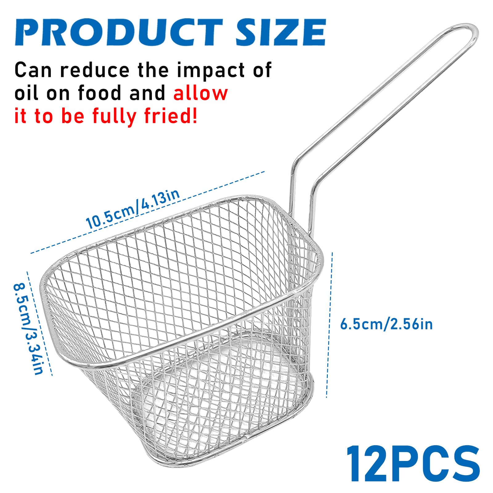 Lot de 12 paniers à frites : Petit panier à frites en acier inoxydable argenté avec anse - Panier à frites pour frites, frites, crevettes, rondelles d'oignon