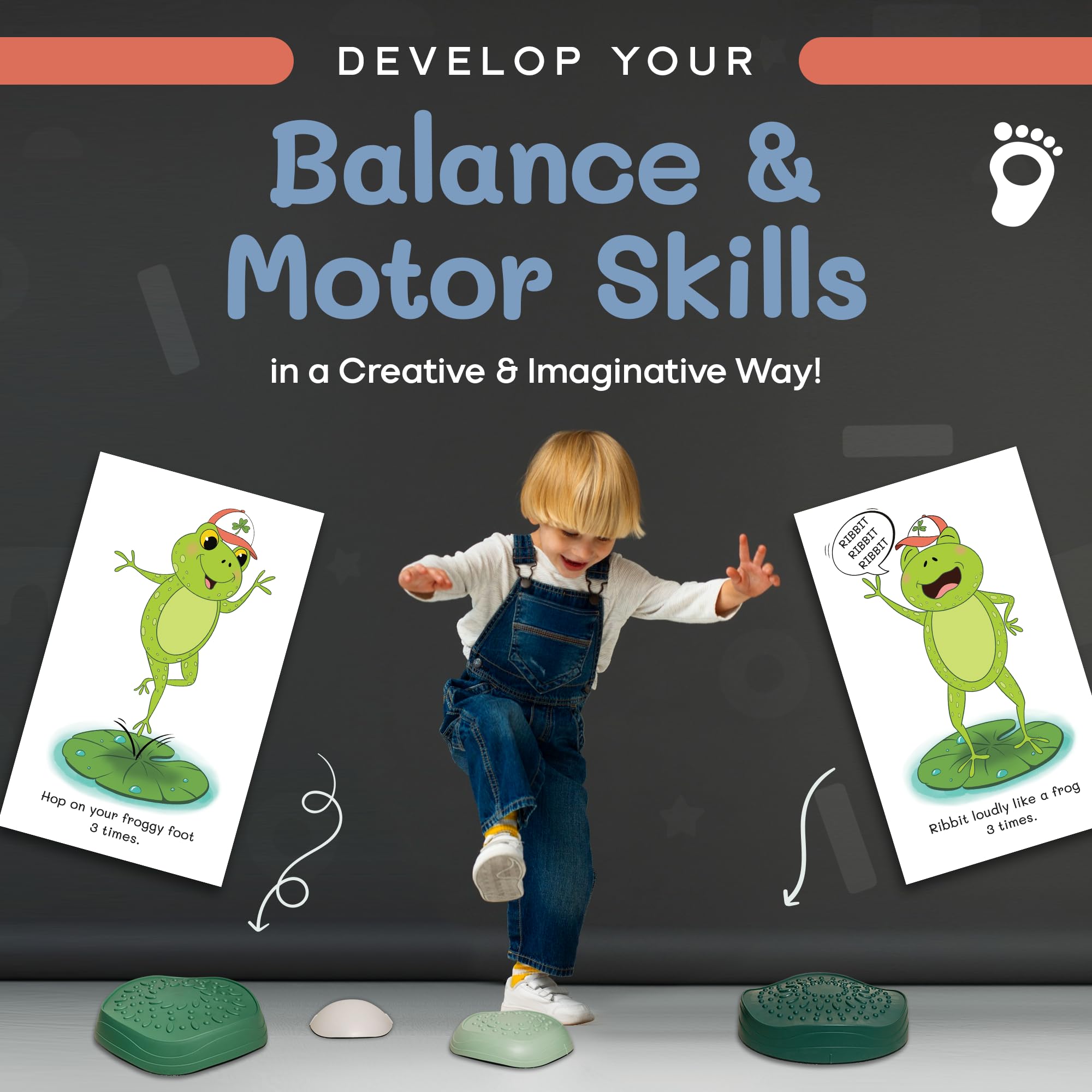 LEAP WITH LUCKY Balance Stepping Stones for Kids (5 Pcs) - Froggy Lily-Pad Textured Stepping Stone for Toddlers with Anti-Slip Base & Maximum Grip | Indoor & Outdoor Learning Sensory Toys for Kids - Image 2