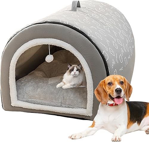 Miniatura 6 de Acogedora casa de cama para mascotas, 2 en 1 cueva para perros, tienda de campaña para mascotas, perrera cálida de invierno, para mascotas, cama
