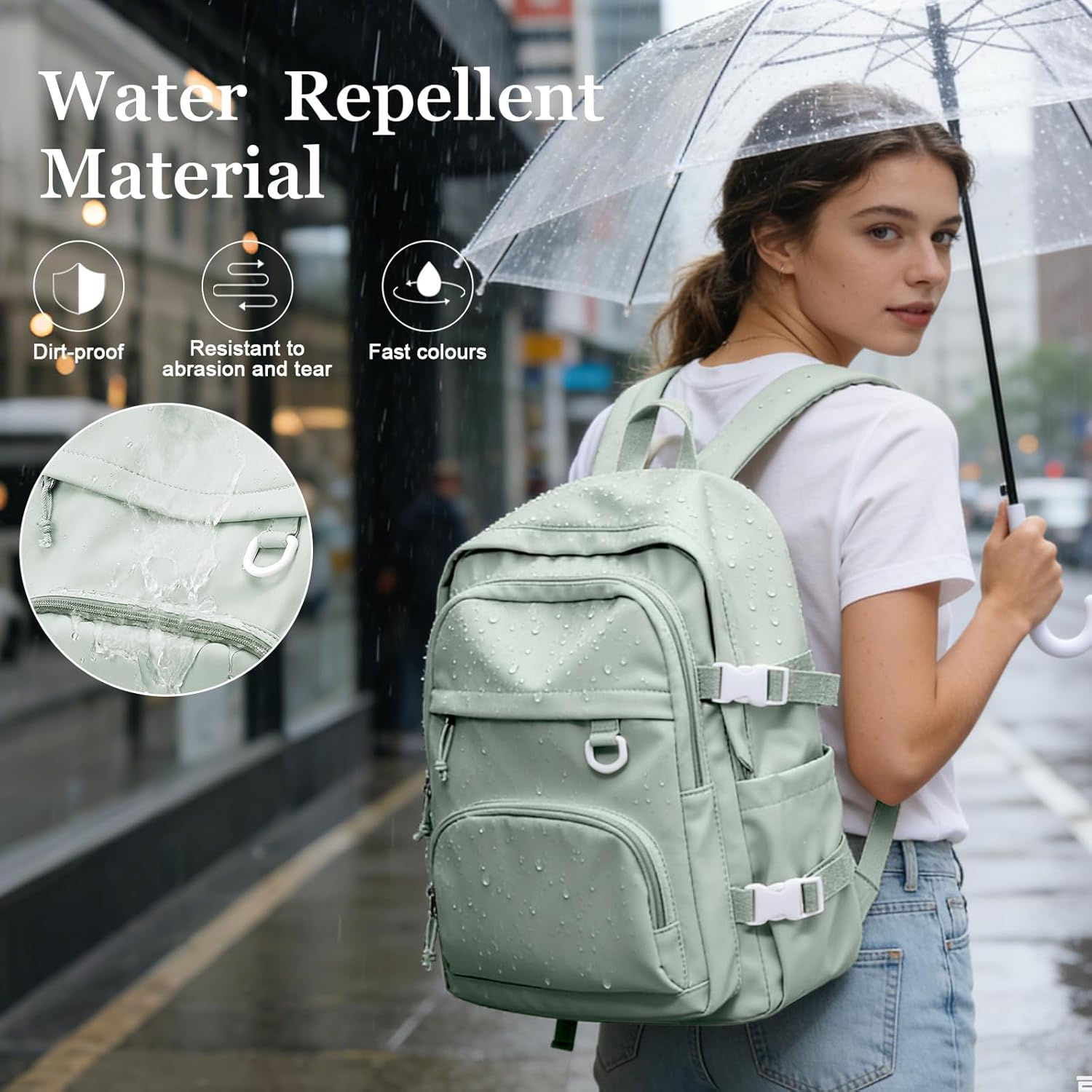 Lightweight College Backpack for Women Men Cute School Bag for Teens Girls Boys High School Backpack for Students Waterproof Casual Daypack Backpack(Green) - Image 4