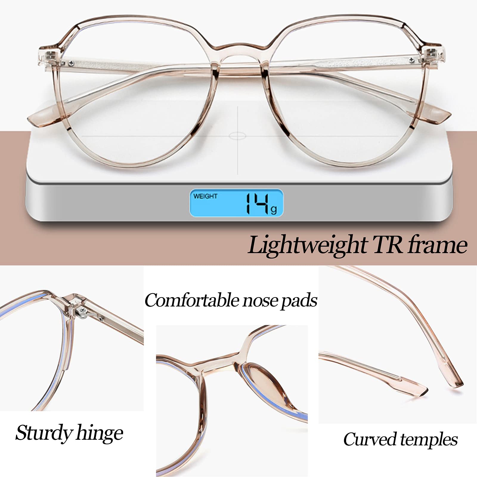 Modne Okulary Do Czytania Z Niebieskim Światłem Tr90 Dla Mężczyzn I Kobiet, Okulary Do Czytania Z Przezroczystą Oprawką, Dioptria 1,0-3,5/Brown/1.5