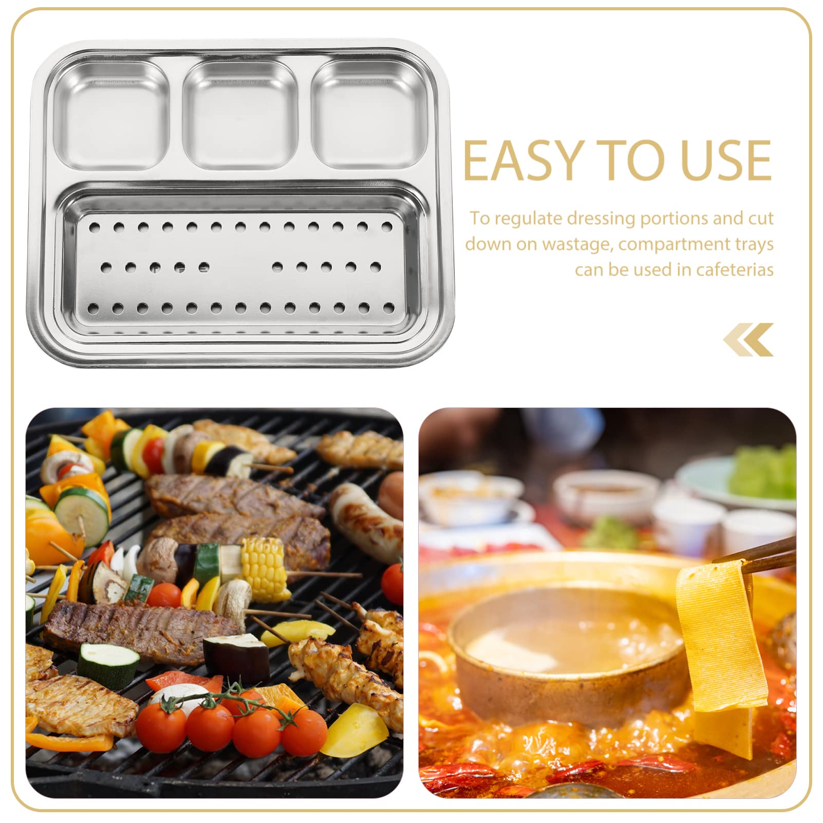 SOLUSTRE 1 Set Stainless Steel Divided Food Plate Compartment Dipping Sauce Dish with Oil Filter for Camping Picnics Indoor Outdoor Use Easy to Clean