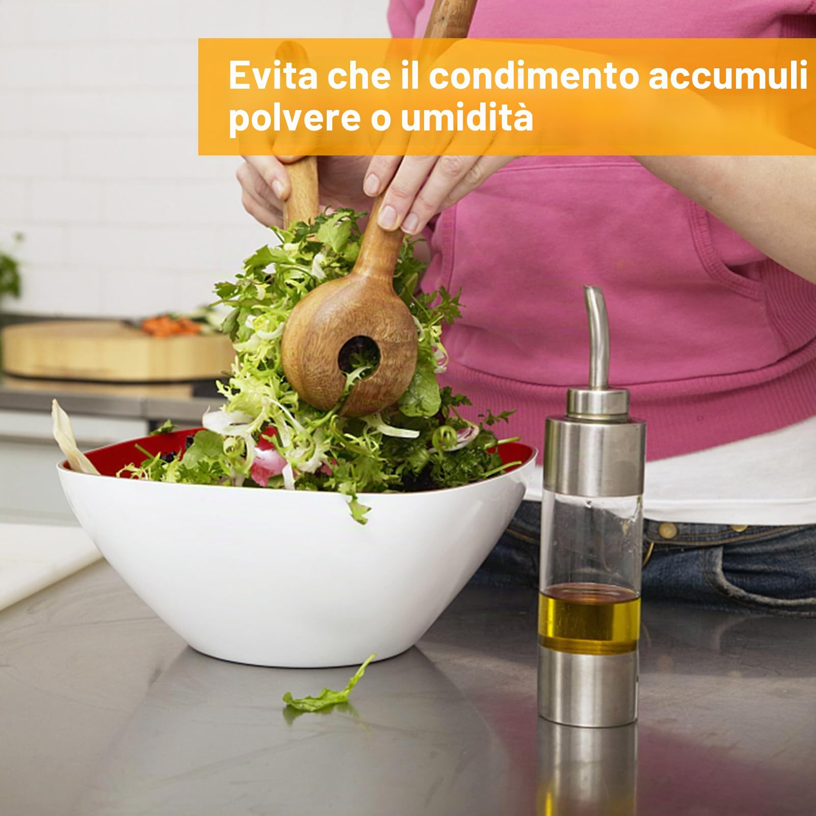 HERCHR Set di scatole per condimento da banco in Acciaio Inossidabile, 2 Set Dispenser Olio e Aceto, 2 Dispenser di condimenti con base in legno, Set di saliera e pepiera per cucina ristorante