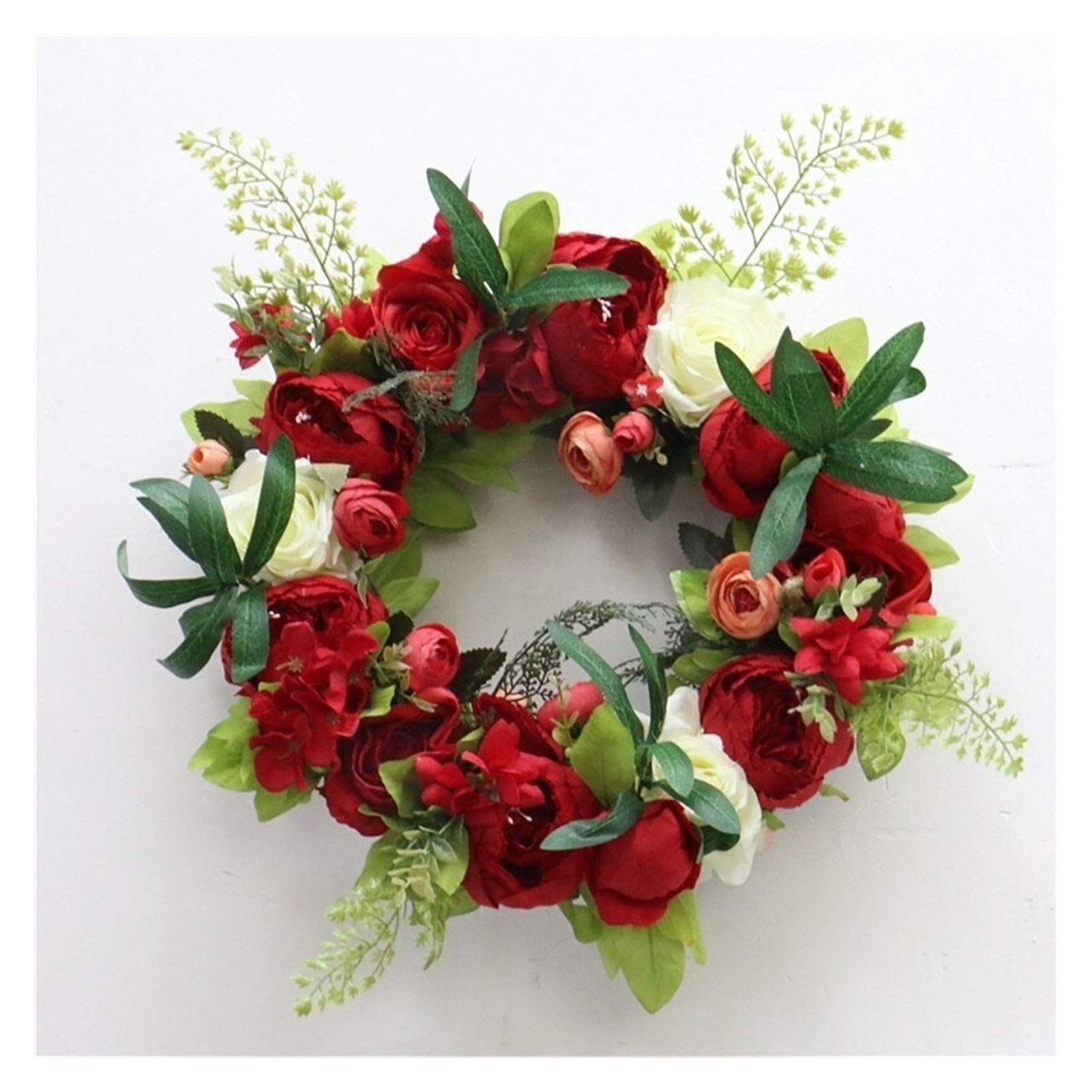 Christmas gifts Sztuczna róża piwonia wieniec linttel dekoracji ściennych kwiat wieniec do ślubu domowe dekoracje świąteczne christmas ornament decoration (Color : 35cm red)