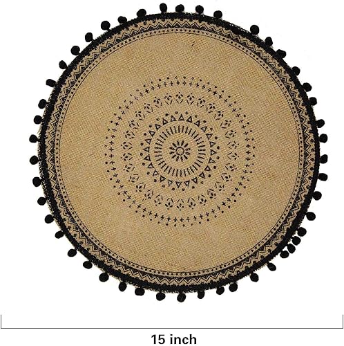 Miniatura 2 de CAPASIN Juego de 4 manteles individuales redondos, para comedor de invierno, moderno, trenzado, beige, bohemio, mesa redonda y círculo de otoño,