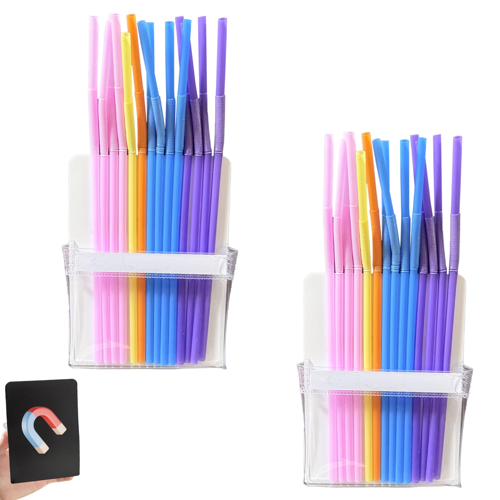 Magnetic Straw Holder & Magnetic Straw Holder for Fridge - Reusable Straws Storage Cabinet Organizer, Cupboard, Counter - Kitchen Storage Container