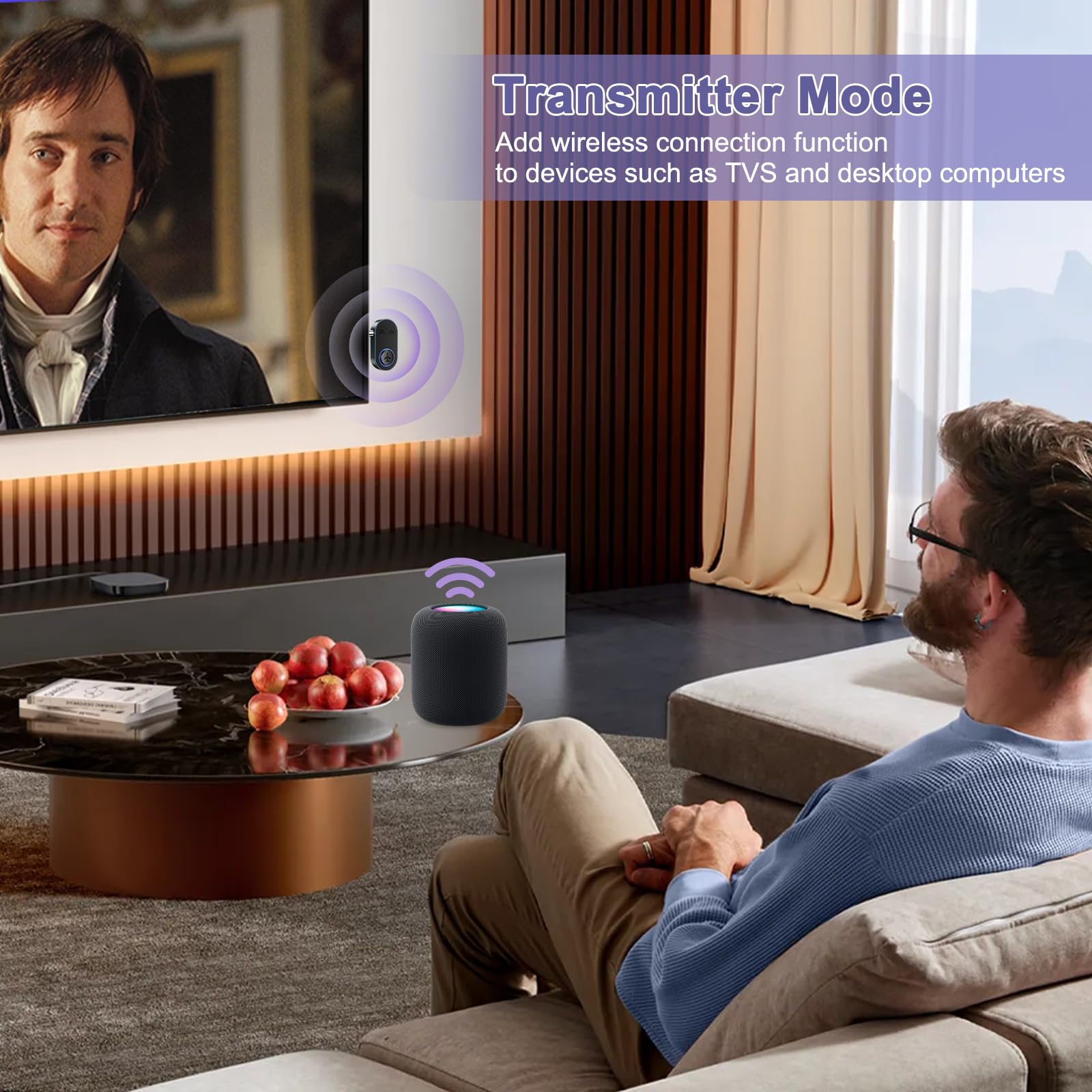 Nadajnik audio Bluetooth 5.3, adapter do słuchawek Bluetooth z podwójnym połączeniem, przenośny nadajnik Bluetooth do samolotu, odtwarzanie 16H, bezprzewodowe adaptery Aux 3,5 mm do domowego