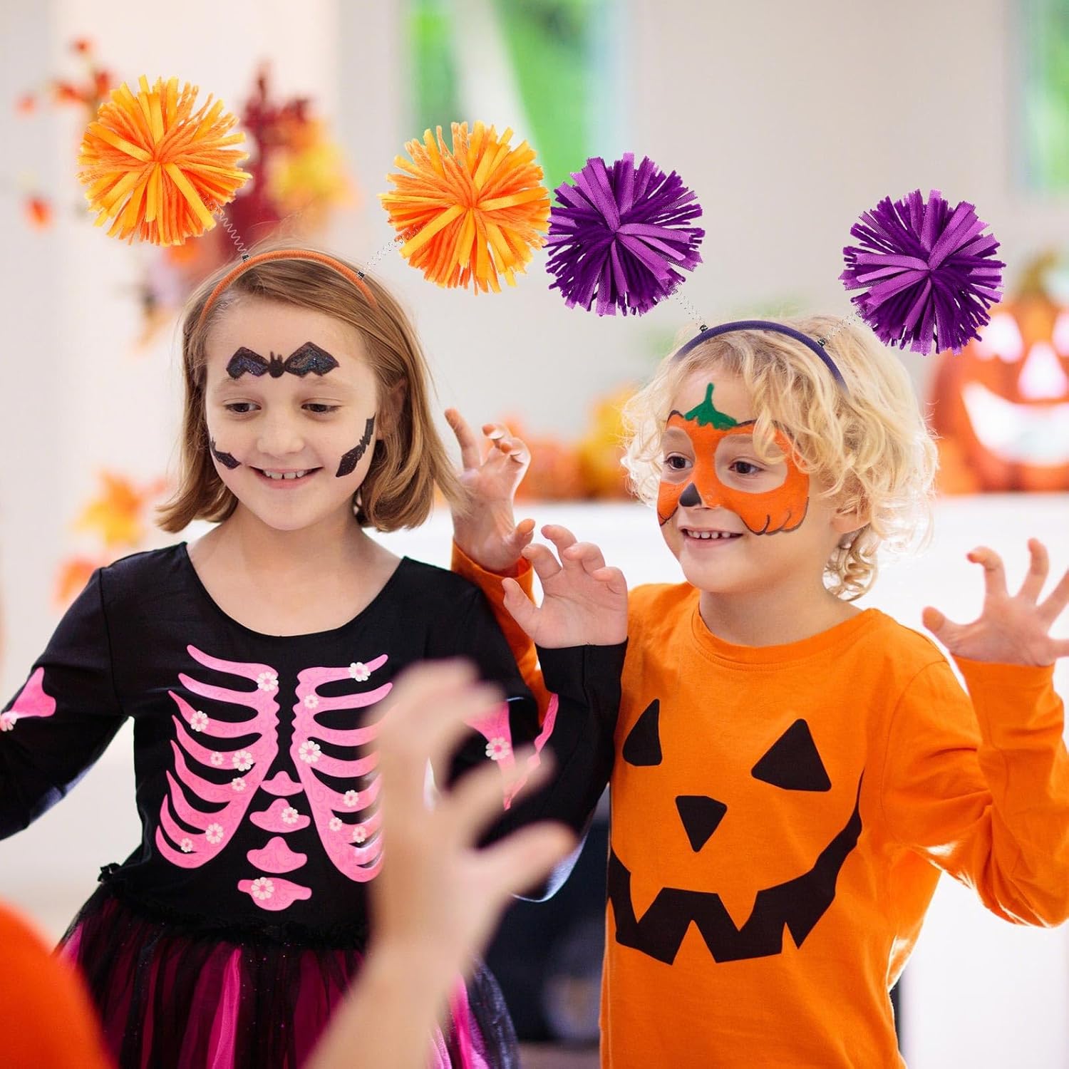 Xinnun 2 Pcs Pom Halloween Christmas Headband Fluffy Head Bopper Pom Party Antenna Headwear Decoration for Cosplay Costume - Image 4