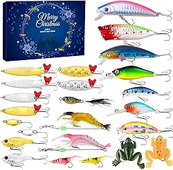 Calendário do Advento de Pesca 2025 Contagem Regressiva de Natal Conjunto de Iscas de Pesca 24 Dias Presentes de Pesca para Homens Adolescentes, para Pai Marido Namorado Ele Surpresa