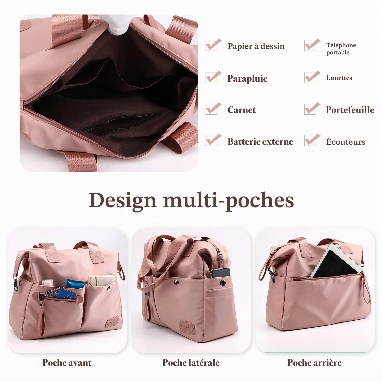 CORIOS Sacs Portés Épaule Nylon Bandoulière Sac Imperméable Messager Grande Capacité Cabas Rose pour Achat Travail Fête Voyage