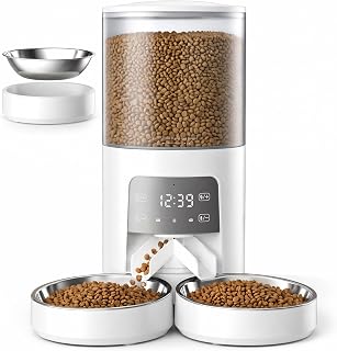Sweetcrispy Automatic Cat Feeder for 2 Cats, 6L Automatic Pet Feeder, White