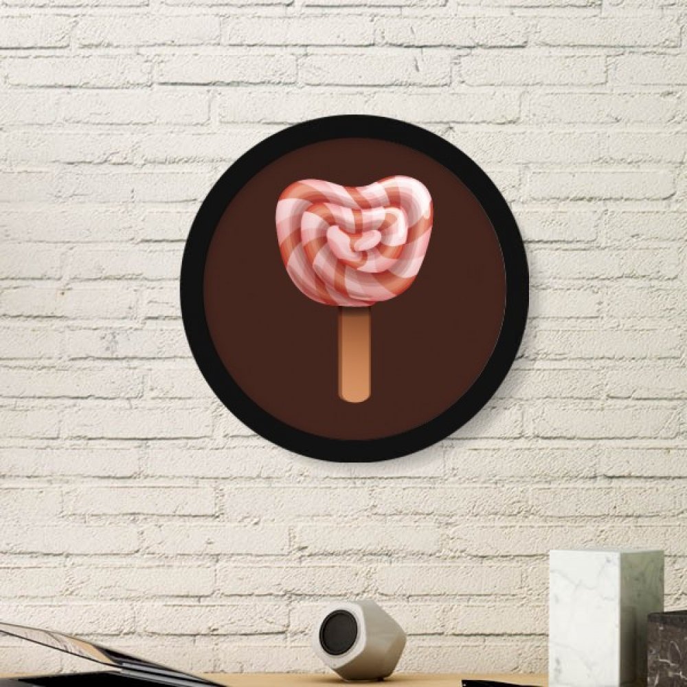 Cadre photo rond bois noir et peinture art popsicles crème glacée rouge candi small