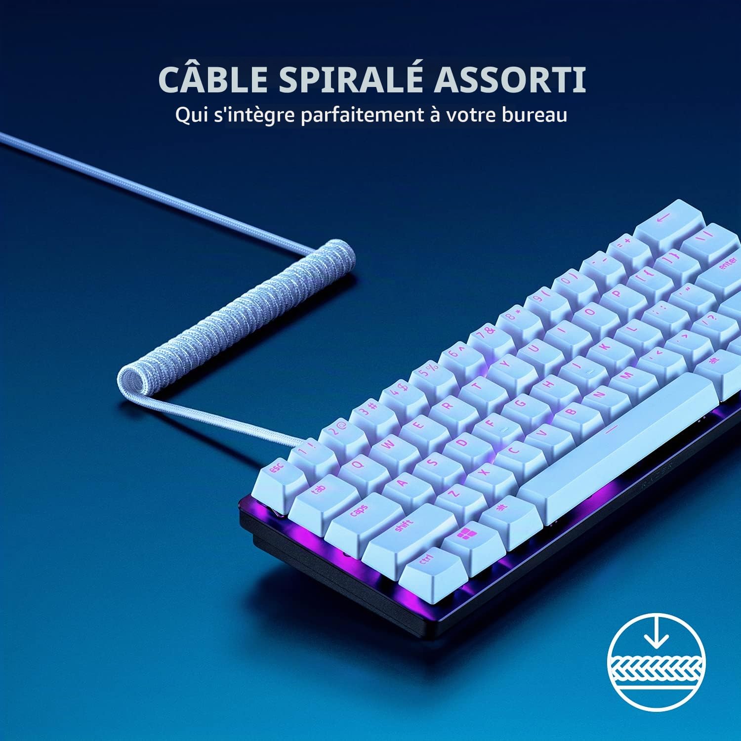 Razer Upgrade-Set avec capuchons de touches PBT + câble spiralé (120 touches PBT Doubleshot, câble USB-C vers USB-A, câble en fibre tressée) US Layout | Quartz