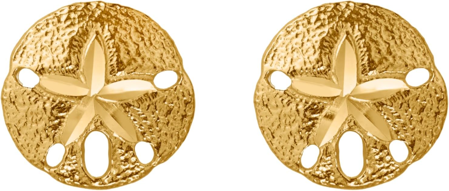14K Solid Yellow Gold Hawaiian Sand Dollar Sea Life Earrings, Nickel Free Hypoallergenic for Sensitive Skin, For Mom Women Daughter, Gift Box Included