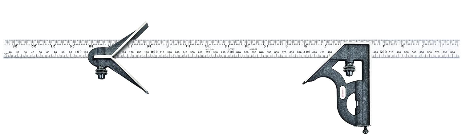 Starrett 11MHC-600 Cast Iron Square And Center Heads With Regular Blade Combination Square, Black Wrinkle Finish, 600mm Size