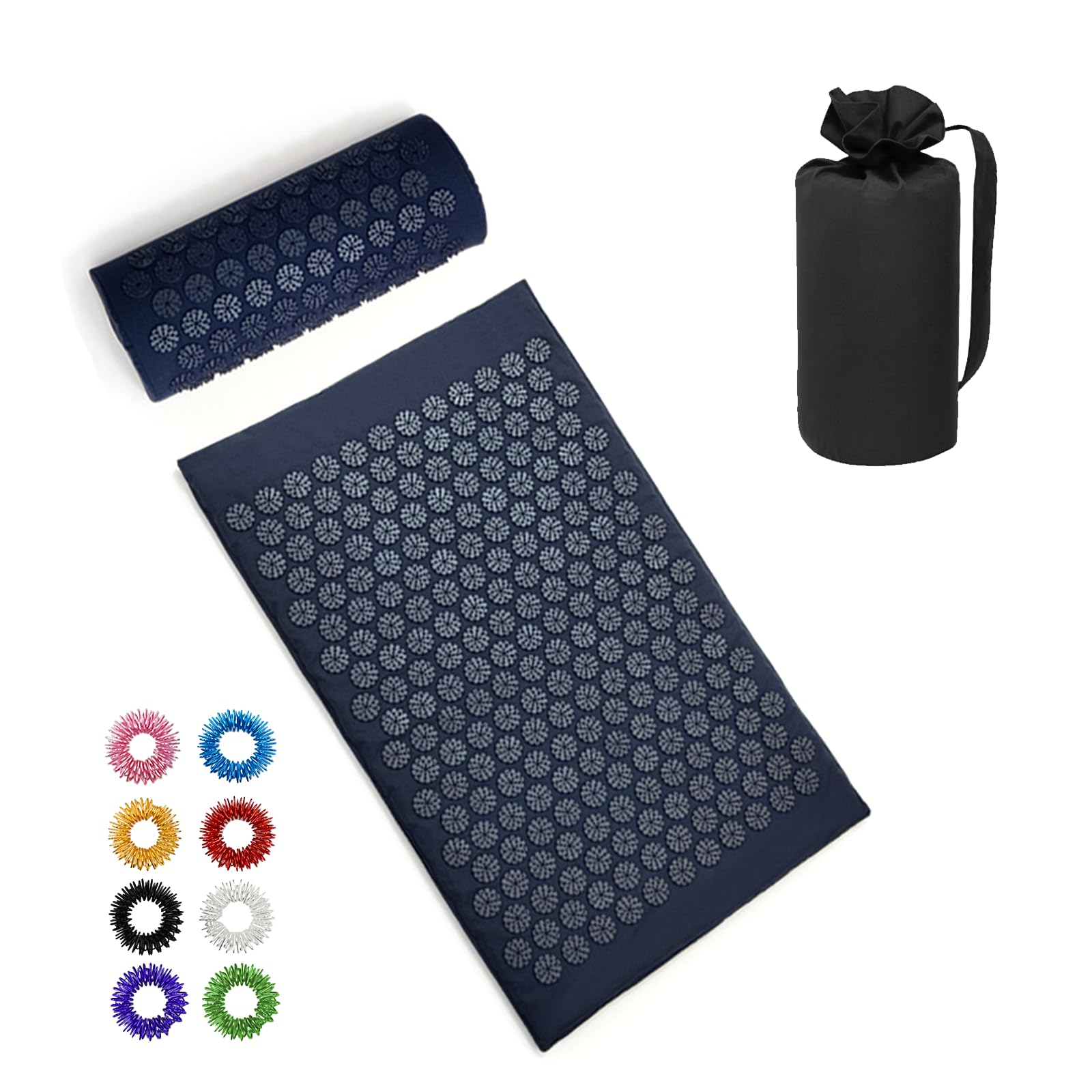 Acupressure Mat & Pillow Set/Acupuncture Mat Spike Yoga Mat for Massage Wellness Relaxation and Tension Relaxation Muscles Relaxation After Sports Recovery (Navy Blue)